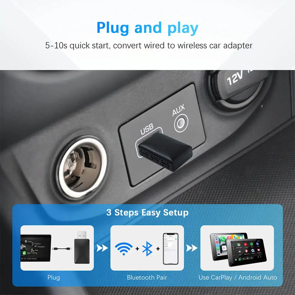 Wireless CarPlay AI Mini Android Auto Box Plug&Play