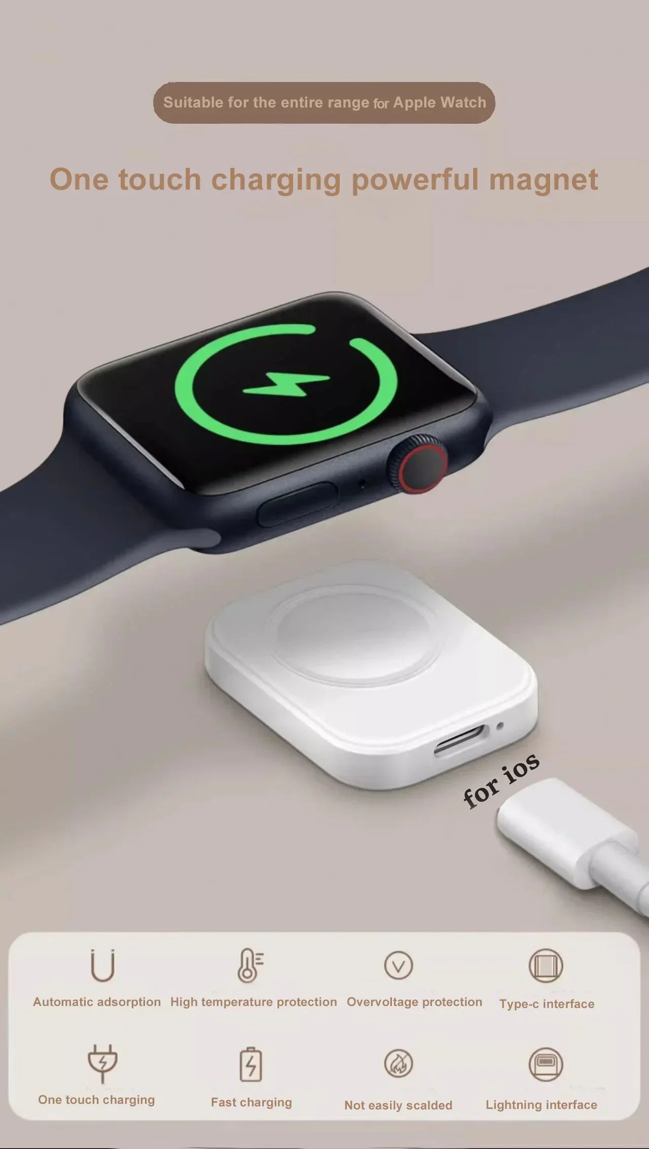 Portable Magnetic Watch Wireless Fast Charger for iWatch series 10 9 8 7 6 5 SE