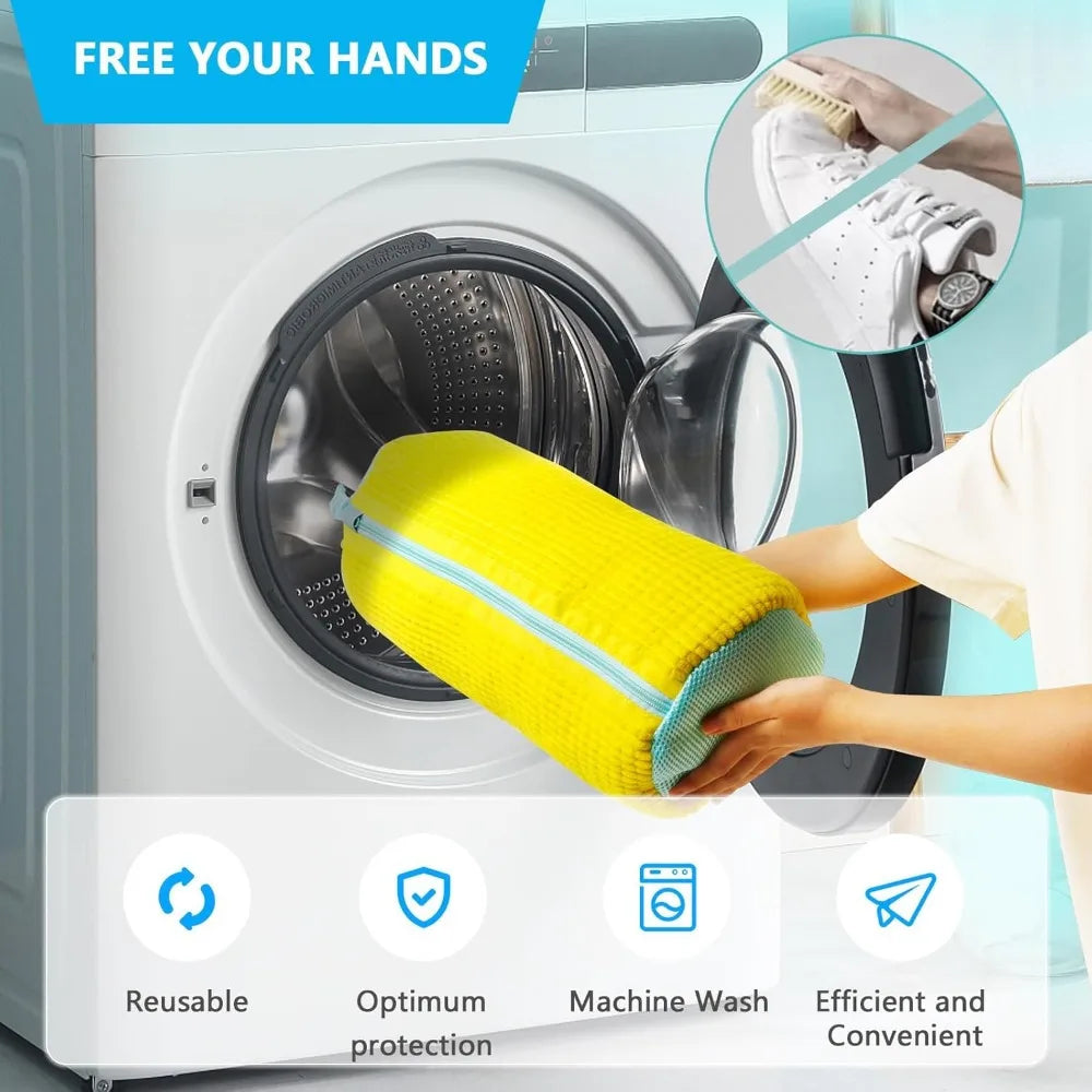 Durable Shoe Washing Machine Bag for All Shoe Types-Yellow with Blue Zipper