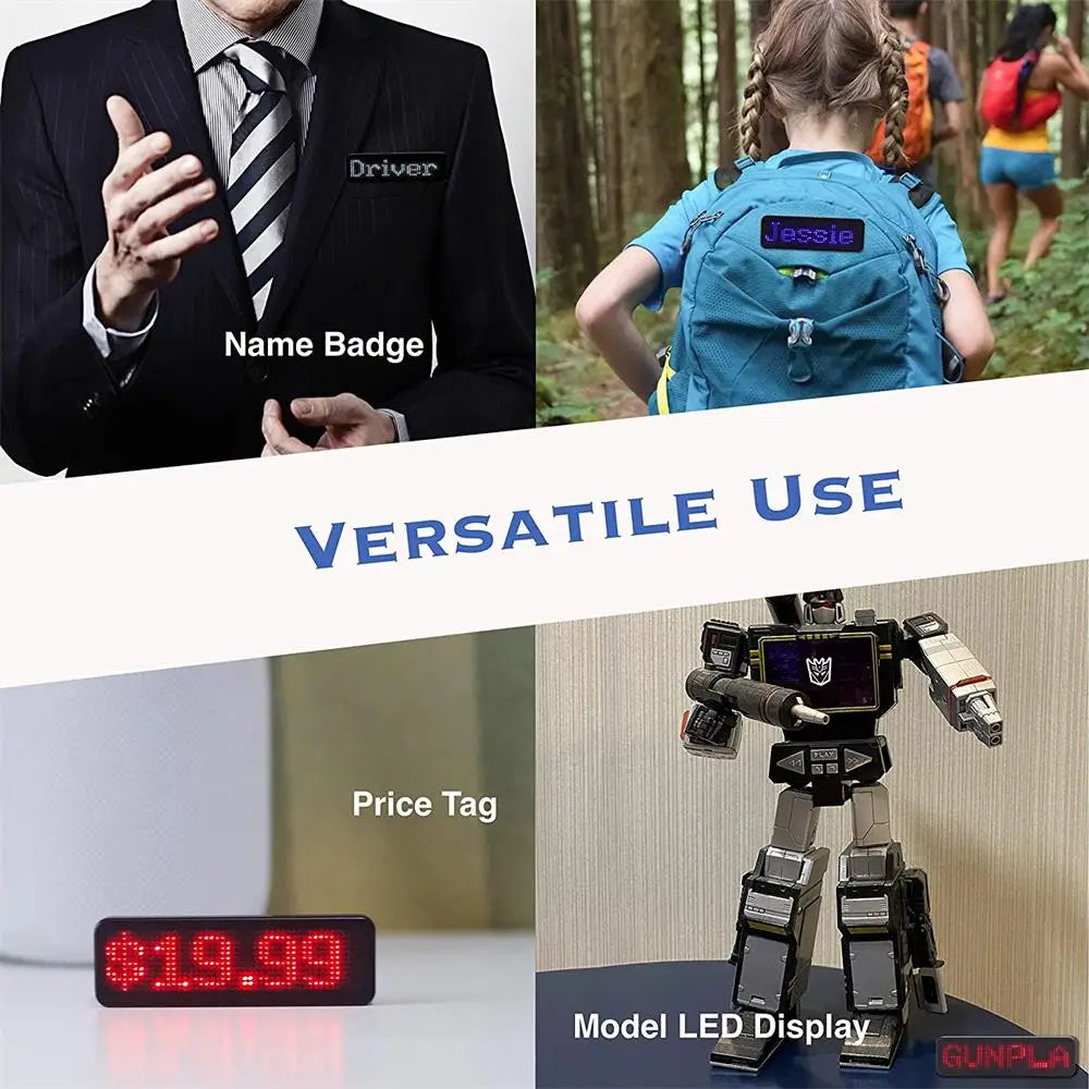 Bluetooth Digital LED Badge DIY Programmable Scrolling Rechargeable