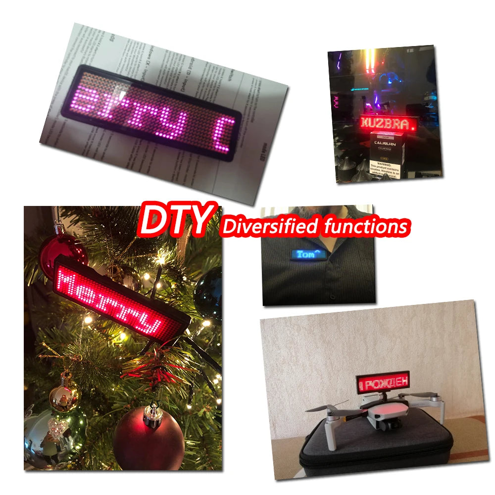 Bluetooth Digital LED Badge DIY Programmable Scrolling Rechargeable