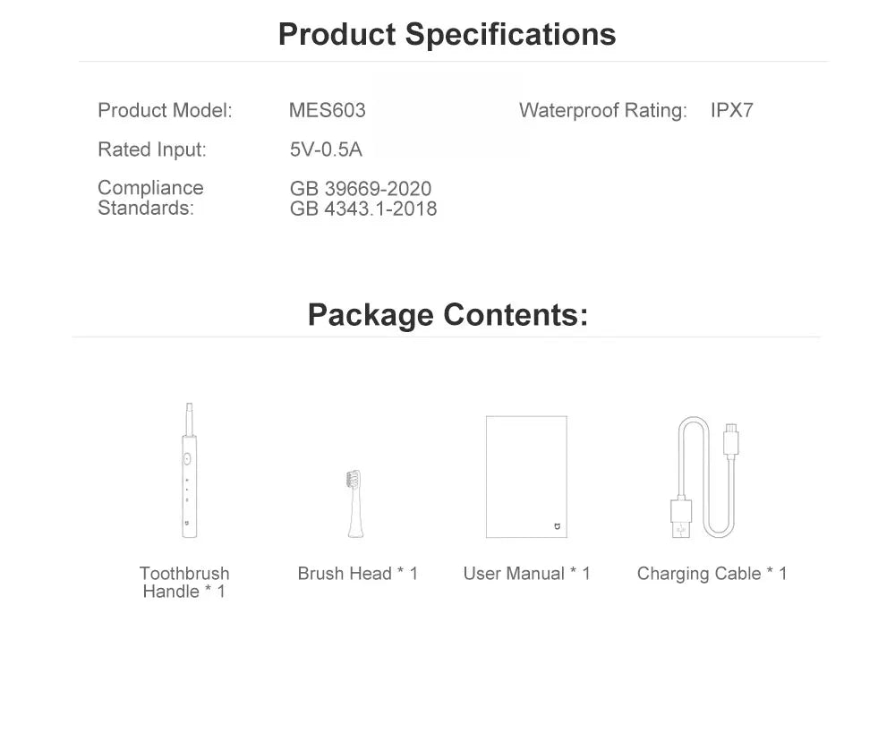 XIAOMI T100 Sonic Electric Toothbrush Waterproof