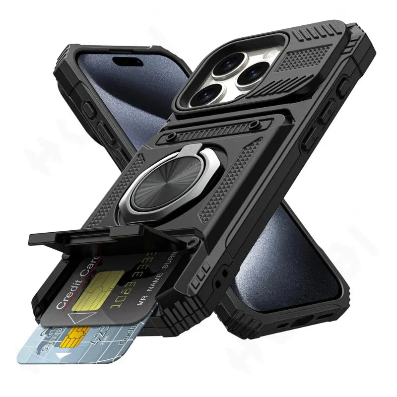 Heavy Duty Drop Protection Wallet Cover Case For iPhone