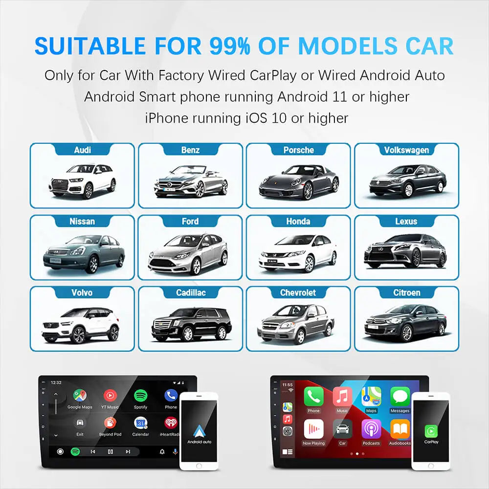 Wireless CarPlay AI Mini Android Auto Box Plug&Play