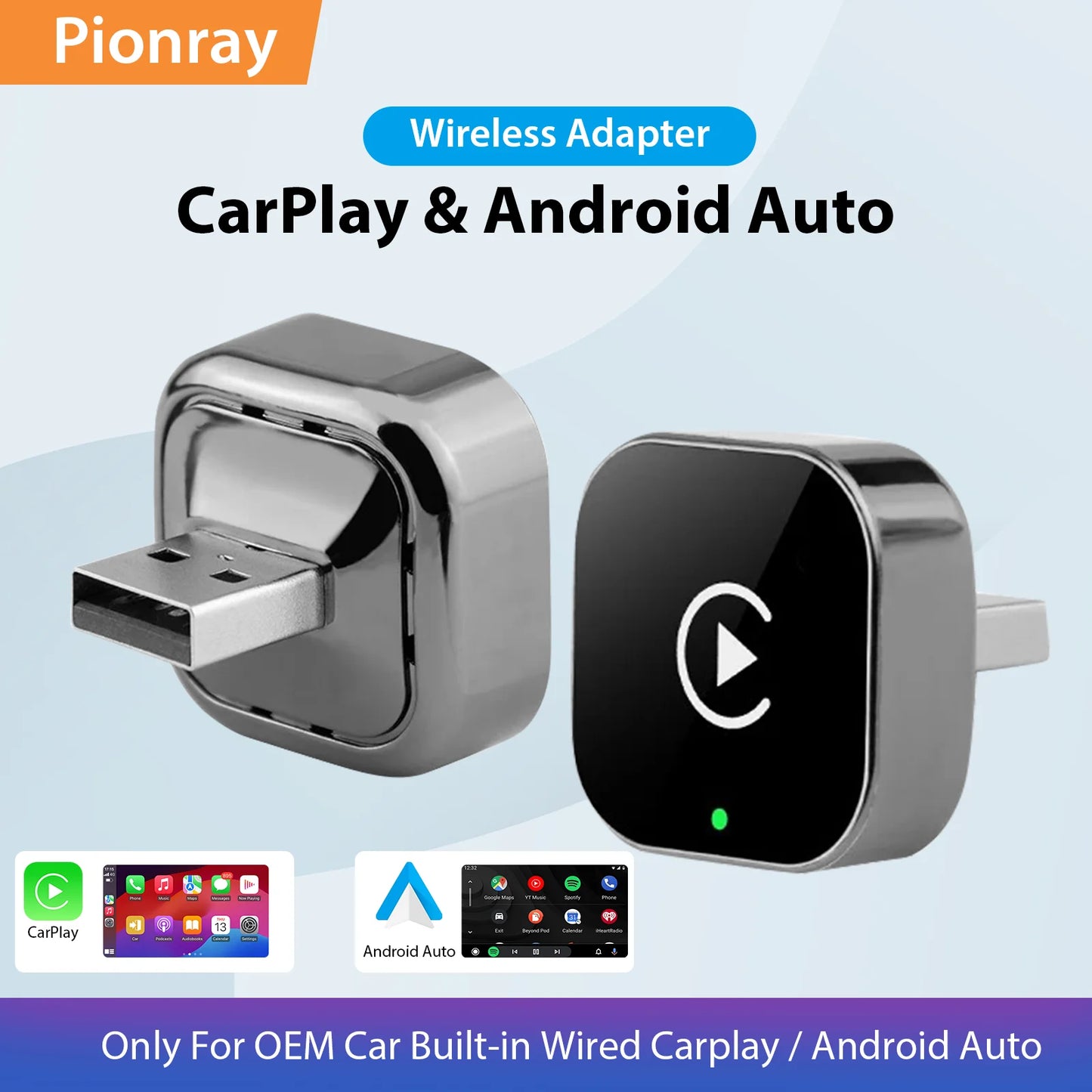 Pionray 2 in 1 Wireless CarPlay & Android Auto Wireless Adapter