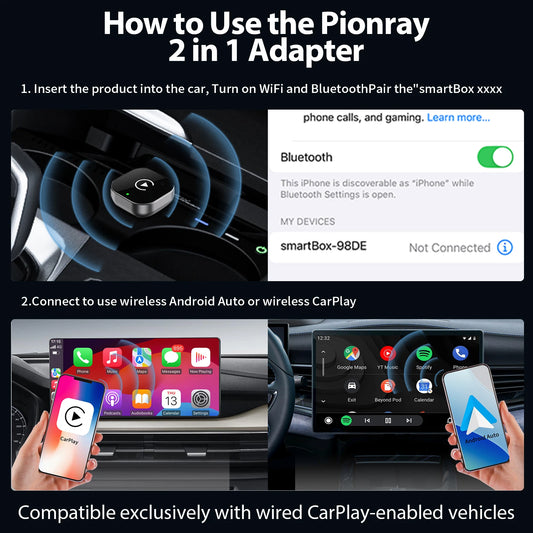 Pionray 2 in 1 Wireless CarPlay & Android Auto Wireless Adapter