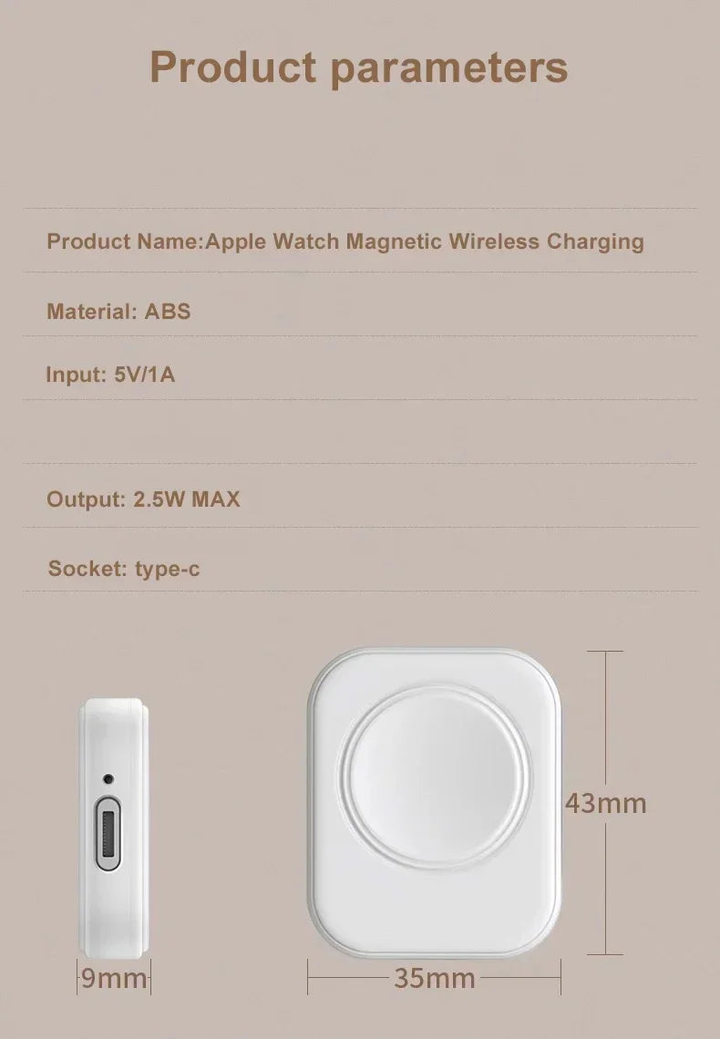 Portable Magnetic Watch Wireless Fast Charger for iWatch series 10 9 8 7 6 5 SE