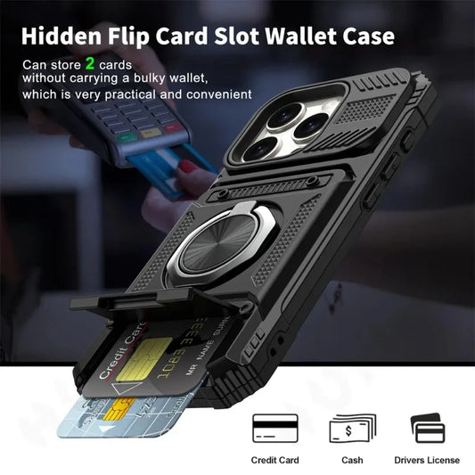 Heavy Duty Drop Protection Wallet Cover Case For iPhone